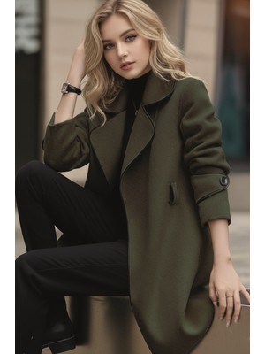 Barbora Kaşe Kadın Şık Tasarım Yaka Kaban ve Kemer