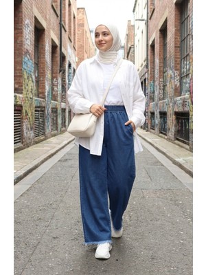 Beli Lastikli Paçası Püsküllü Kot Pantolon 2211-04 Lacivert