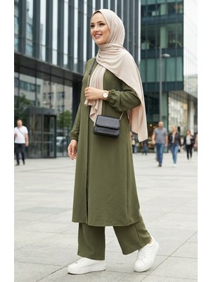 Viskon Belmando Kumaş Tunik Pantolon Ikili Takım 0340-07 Haki