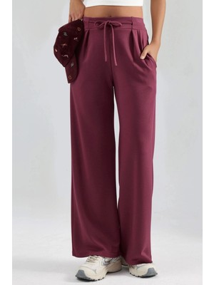 Hiccup Kadın Modal Dokulu Pileli Palazzo Pantolon Berşan Collection Bordo Kırmızı