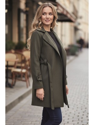 Barbora Kaşe Kadın Şık Tasarım Yaka Kaban ve Kemer