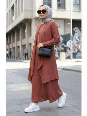 Elbise Yelek Ikili Takım 6527-04 Taba