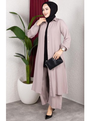 Viskon Belmando Kumaş Tunik Pantolon Ikili Takım 0340-05 Taş