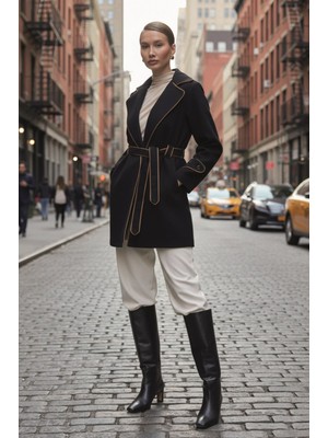 Barbora Kaşe Kadın Şık Yaka Kaban ve Kemer