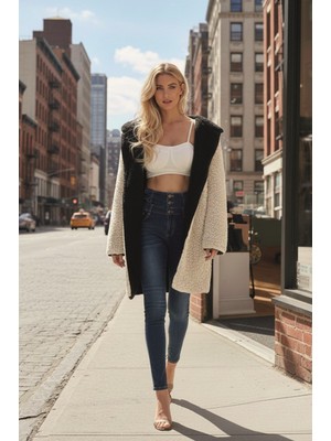 1Tarz Kadın Tüylü Ceket Peluş Çift Taraflı Kışlık