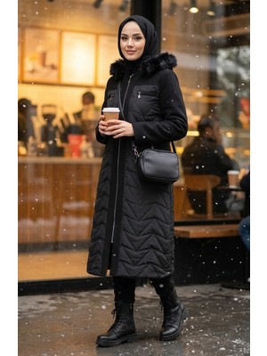 Büyük Beden Kaşe Mont 6248-01 Siyah