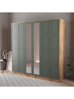 T&B Toprak 6 Kapaklı Eko Bazalı Gardırop - Mdf Kapak