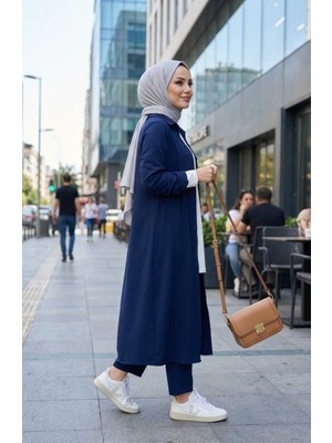 Viskon Belmando Kumaş Tunik Pantolon Ikili Takım 0340-04 Lacivert