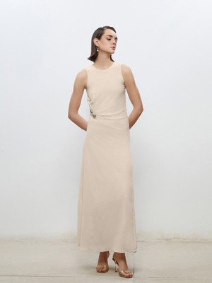 Soulife Bisiklet Yaka Büzgülü Krep Elbise