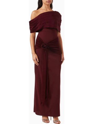 Ac By Aanchal Chanda Off-Shoulder Rose Drape Gül Drapeli Omuz Dekolteli Uzun Kadın  Elbise