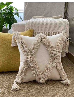 Kübra Hobim El Yapımı Bohem Model 43 x 43 Ölülerde Kırlent Kılıfı Ekru Renk