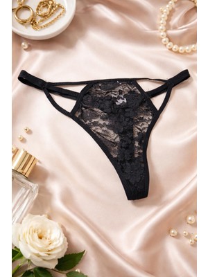 F.K. Dantel Detaylı Siyah Tanga