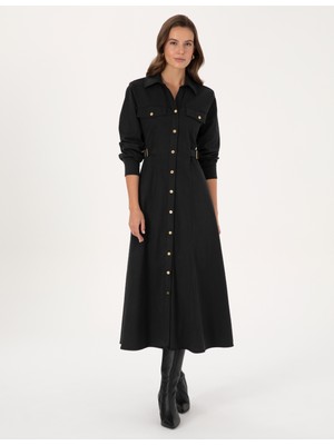 Pierre Cardin Kadın Siyah Regular Fit Dokuma Elbise 50313302-VR046
