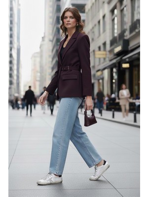 Lela Regular Fit Kruvaze Yaka Kemerli Blazer Ceket Bayan Ceket 6839367