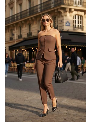 Lela Regular Fit Straplez Yaka Düğmeli Yelek Bayan Yelek 6839611