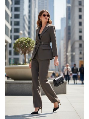 Lela Regular Fit Kruvaze Yaka Kemerli Blazer Ceket Bayan Ceket 6839367