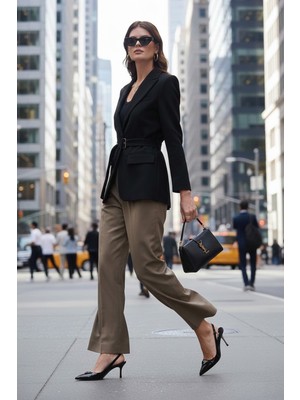 Lela Regular Fit Kruvaze Yaka Kemerli Blazer Ceket Bayan Ceket 6839367