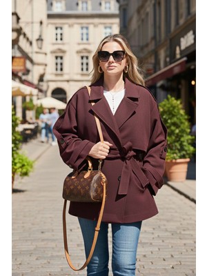 Lela Relaxed Fit Kruvaze Yaka Düğmeli Astarlı Trençkot Bayan Trençkot 6839580
