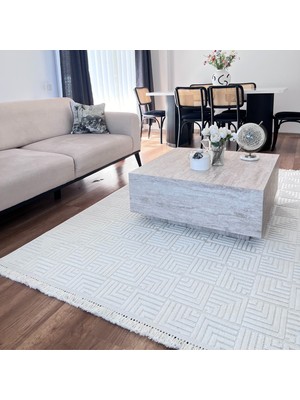 Cool Halı Stone 1062 Krem Kaymaz Taban Koridor Halısı Kesme Yolluk Mutfak Halısı Modern Salon Halısı