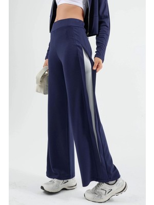 Hiccup Kadın Modal Dokulu Şerit Detaylı Pantolon Berşan Collection Gece Mavisi