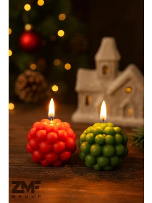 Cavelle Yılbaşı Temalı Dekoratif Ikili Top Bubble Mum Yeşil Kırmızı 5cm