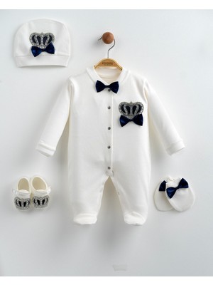 Eda Baby Taç Nakışlı ve Papyonlu 5'li Bebek Hastane Çıkışı Seti