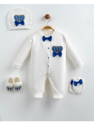 Eda Baby Taç Nakışlı ve Papyonlu 5'li Bebek Hastane Çıkışı Seti