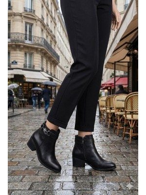 Fort 1094 Rahat Esnek Toka Detaylı Sıcak Astar 4 cm Yüksek Topuk Kadın Bot