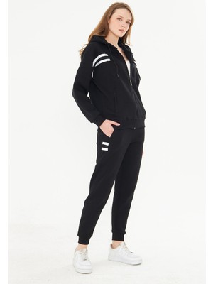 Trendhill Kadın Içi Polarlı Kapüşonlu Kışlık Eşofman Takımı Siyah 8520-S