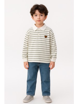 Ahengim Erkek Çocuk Çizgili Sweatshirt Pantolon ve Gömlek 3  Lü Takım AK3620