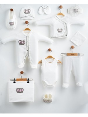 Eda Baby Taçlı Lüks Dantelli %100 Pamuk 10'lu Hastane Çıkışı Yenidoğan