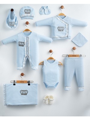 Eda Baby Taçlı Lüks Dantelli %100 Pamuk 10'lu Hastane Çıkışı Yenidoğan