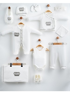 Eda Baby Taçlı Lüks Dantelli %100 Pamuk 10'lu Hastane Çıkışı Yenidoğan