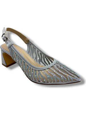 Desire Shoes Desire 468-26 Saten Simli Taşlı Kısa Kalın Topuk Kadın Abiye Ayakkabı