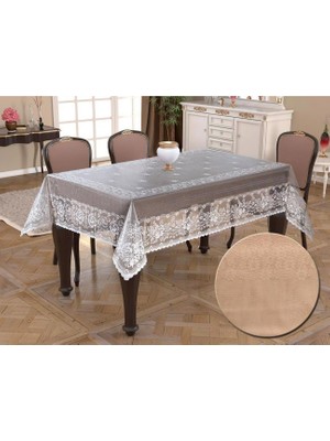 Raşel Örme Pano Desenli Masa Örtüsü 160X220 Narin Cappuccino