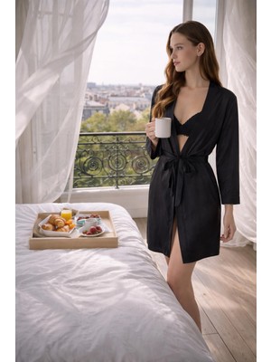 Ayyıldız 815 Siyah Saten Sabahlık