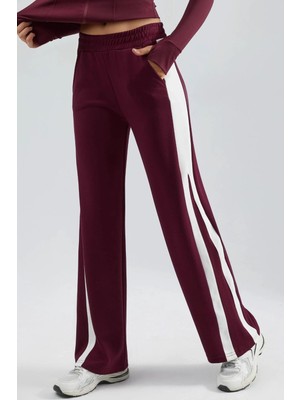 Hiccup Kadın Modal Dokulu Şerit Detaylı Pantolon Berşan Collection Bordo Kırmızı