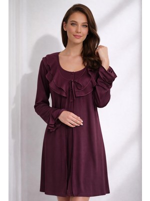 Ayyıldız 3415 Mürdüm Lohusa Gecelik Sabahlık Takım