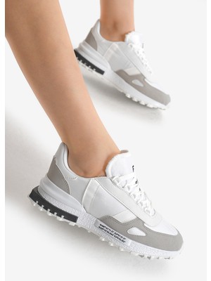 Tonny Black Unisex Beyaz Gri Kalın Termo Taban Yazı Detaylı Retro Stil Günlük Spor Ayakkabı