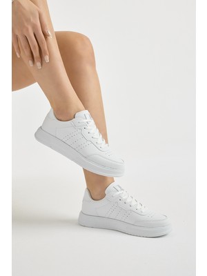 Tonny Black Unisex Beyaz Hafif Faylon Taban Bağcıklı Günlük Spor Ayakkabı