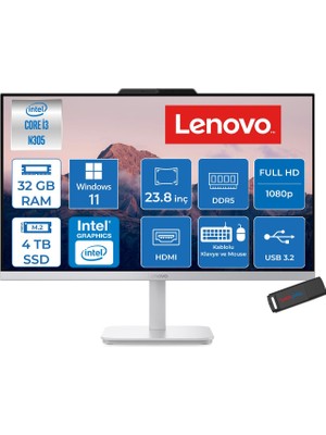 Lenovo A100 Intel Core I3-N305 3.8ghz 32GB 4tb SSD Intel® UHD Graphics 23.8" Fhd (1920X1080) IPS 99% Srgb WIN11PRO All-In-One Bilgisayar F0J6002UTRP15+ZETTAÇANTA