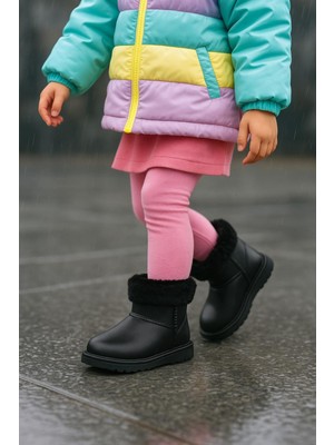 Tonny Black Kız Çocuk Siyah Içi Kürklü Sıcak Astarlı Çocuk Pvc Bot