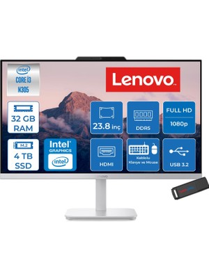 Lenovo A100 Intel Core I3-N305 3.8ghz 32GB 4tb SSD Intel® UHD Graphics 23.8" Fhd (1920X1080) IPS 99% Srgb Freedos All-In-One Bilgisayar F0J6002UTRF15+ZETTAÇANTA