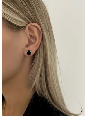 miraç gümüş takı atölyem 925 Ayar Küçük Boy Yonca Detaylı Mineli Küpe