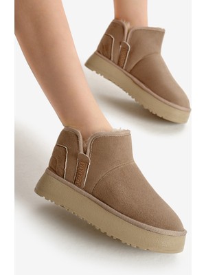 Tonny Black Kadın Vizon Kalın Poli Taban Süet Görünümlü Kısa Bot İçi Kürklü Konforlu Günlük Kullanım