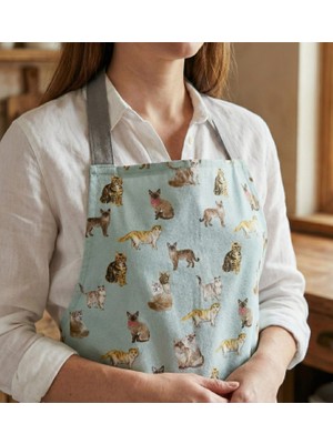 My Balli Store Kedi Desenli Açık Yeşil Mutfak Önlüğü