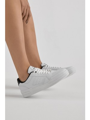 Tonny Black Unisex Beyaz Siyah Termo Taban Bağcıklı Günlük Spor Ayakkabı