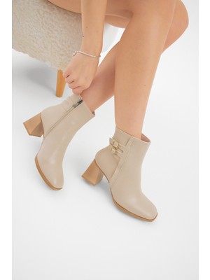 Tonny Black Kadın Bej Tpu Taban Çift Tokalı Fermuarlı Topuklu Bot