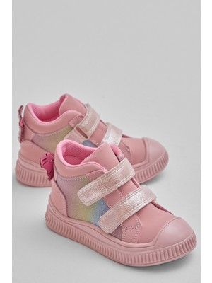 Tonny Black Çocuk Unisex Pudra Esnek Termo Taban Çift Cırtlı Şerit Desenli Spor Kısa Bot