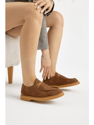 Tonny Black Kadın Taba Termo Taban Süet Görünümlü Bağcıklı Günlük Loafer